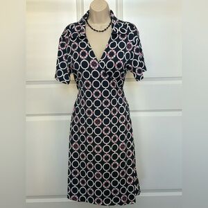 Tracy Negoshian Nautical Print Wrap Dress Navy Blue XL